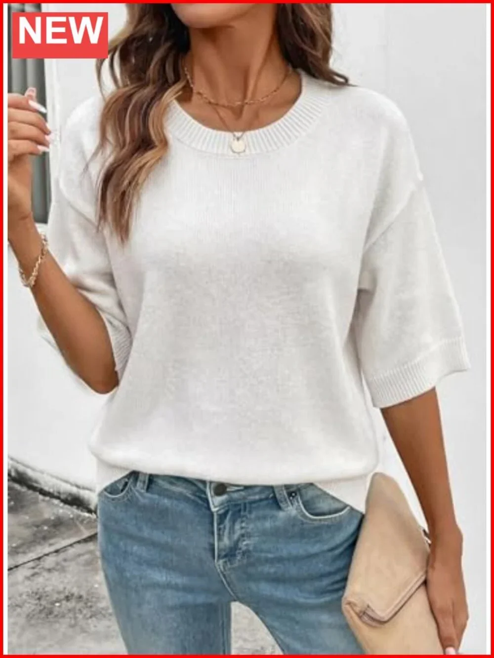 Dokotoo Womens Cotton Knit Short Sleeve Sweater Summer Top